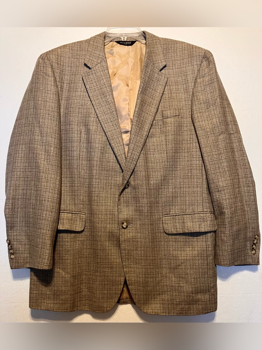 Jos. A. Bank 44L Silk Wool Blend Brown Glen Plaid Sport Coat